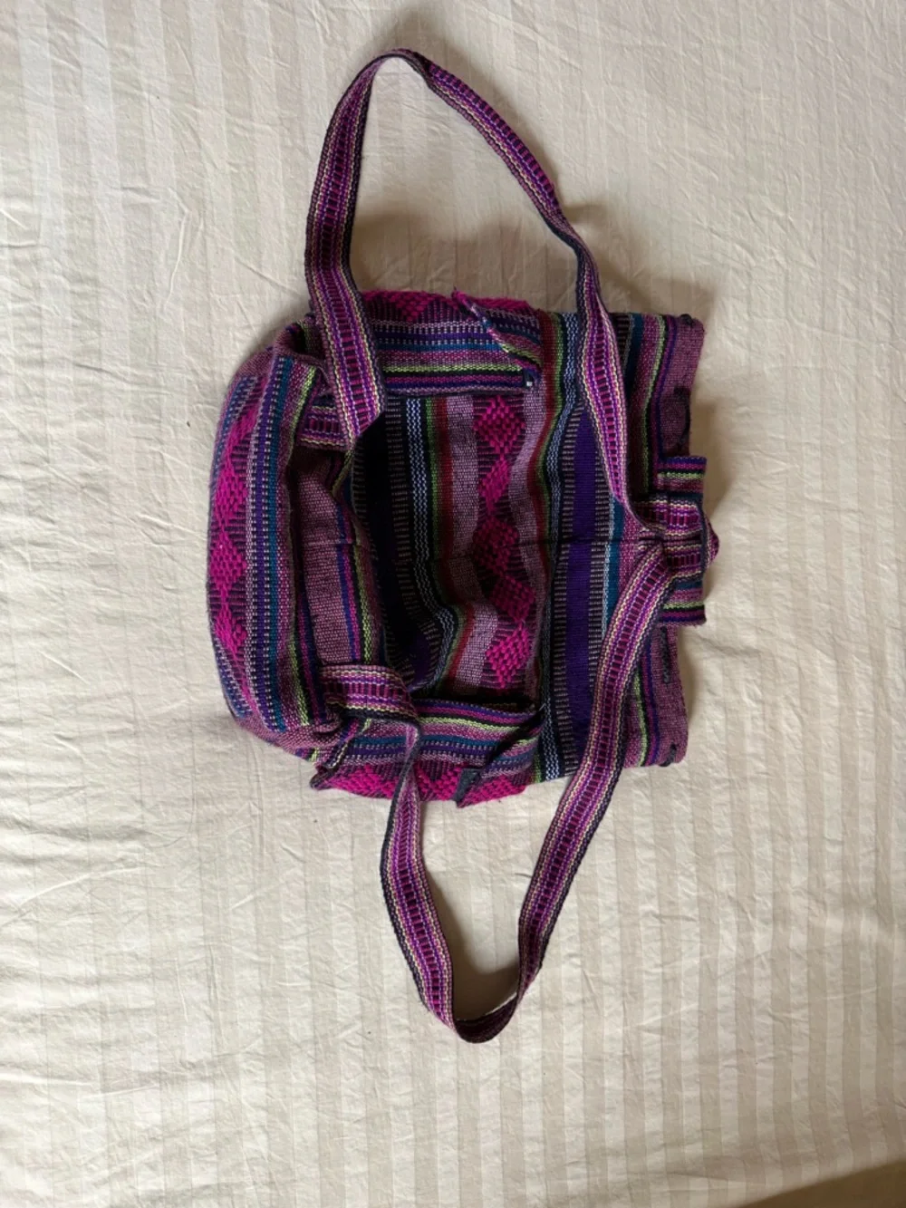 Handwoven Purple & Pink Striped Women's Backpack